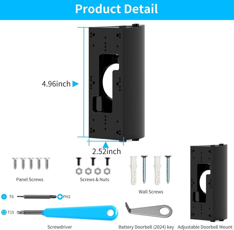 Mamerry Adjustable 30 to 55 Degree Doorbell Angle Mount Compatible with Video Doorbell 1/2/3/4/(2020 Release)/Battery Doorbell Plus/Pro, Doorbell Camera Door Mount Wedge Kit for House - Image 5